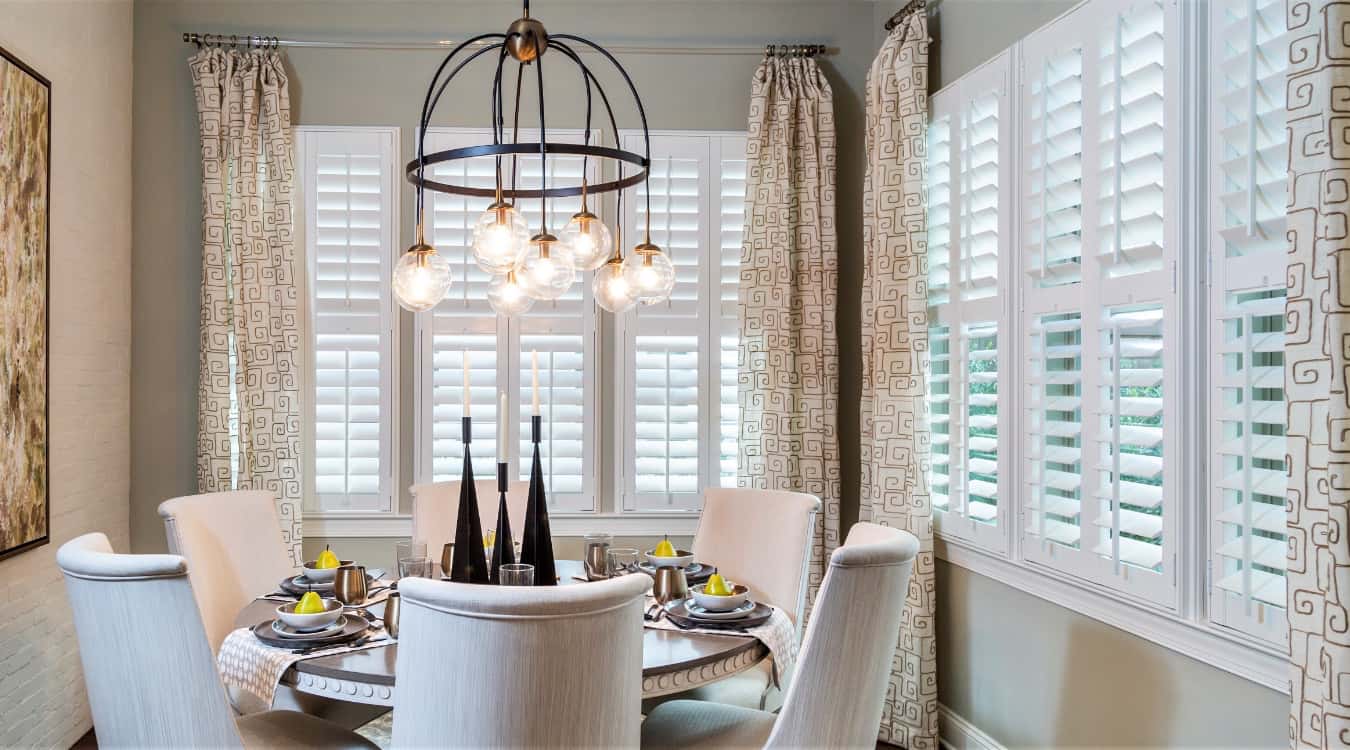 Plantation shutters in a living room.